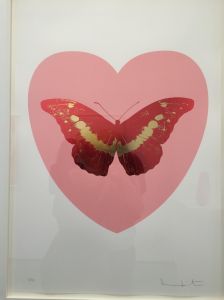 'I Love You - pink, poppy, red, cool gold,' Damien Hirst, Silkscreen & 2 colour foil block on Somerset Satin, 2015